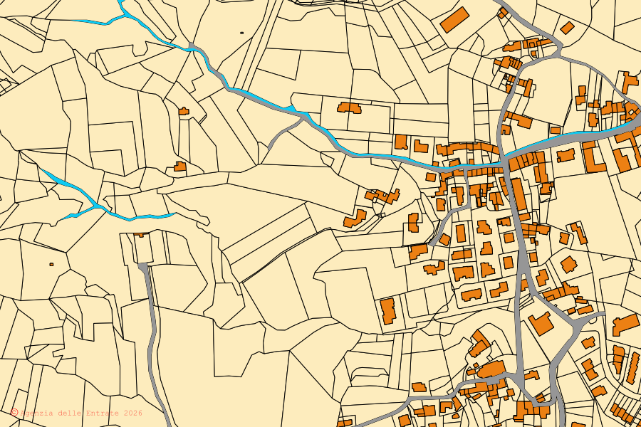 Mappa catastale del centro di Zermeghedo: particelle e fabbricati, cartografia Agenzia delle Entrate