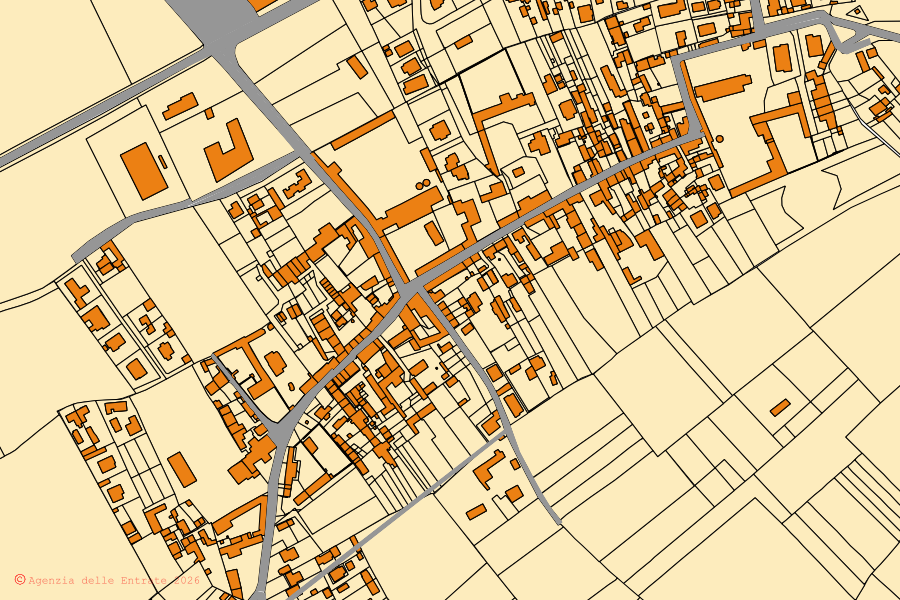 Mappa catastale del centro di Zinasco: particelle e fabbricati, cartografia Agenzia delle Entrate