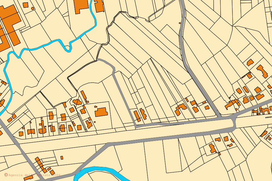 Mappa catastale del centro di Zoppola: particelle e fabbricati, cartografia Agenzia delle Entrate