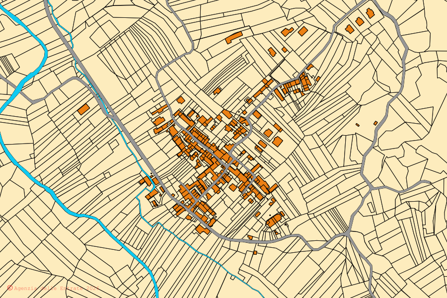 Mappa catastale del centro di Zubiena: particelle e fabbricati, cartografia Agenzia delle Entrate