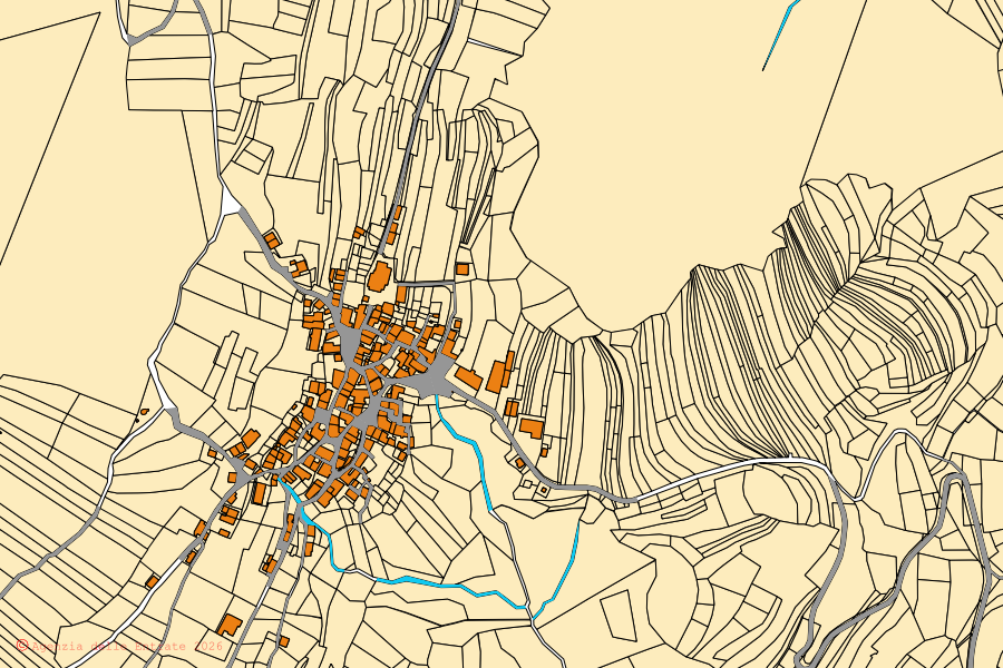 Mappa catastale del centro di Zuglio: particelle e fabbricati, cartografia Agenzia delle Entrate