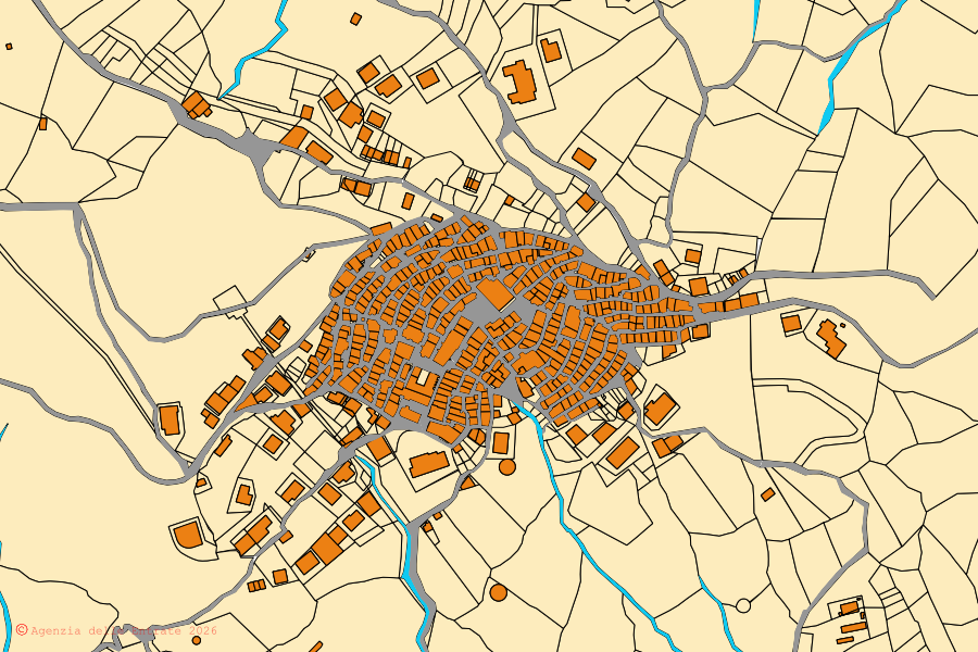 Katasterkarte des Zentrums von Alessandria del Carretto: Parzellen und Gebäude, Kartografie der Agenzia delle Entrate
