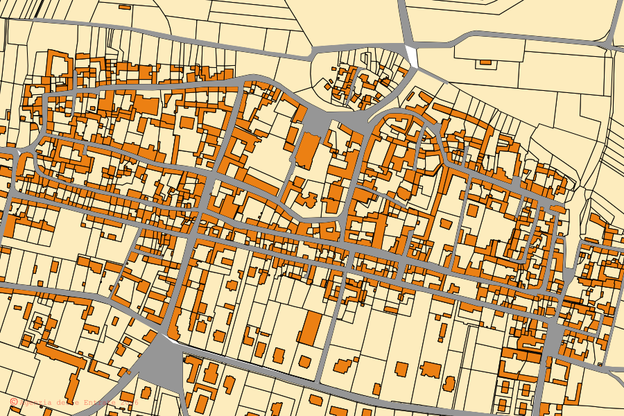Katasterkarte des Zentrums von Bassignana: Parzellen und Gebäude, Kartografie der Agenzia delle Entrate