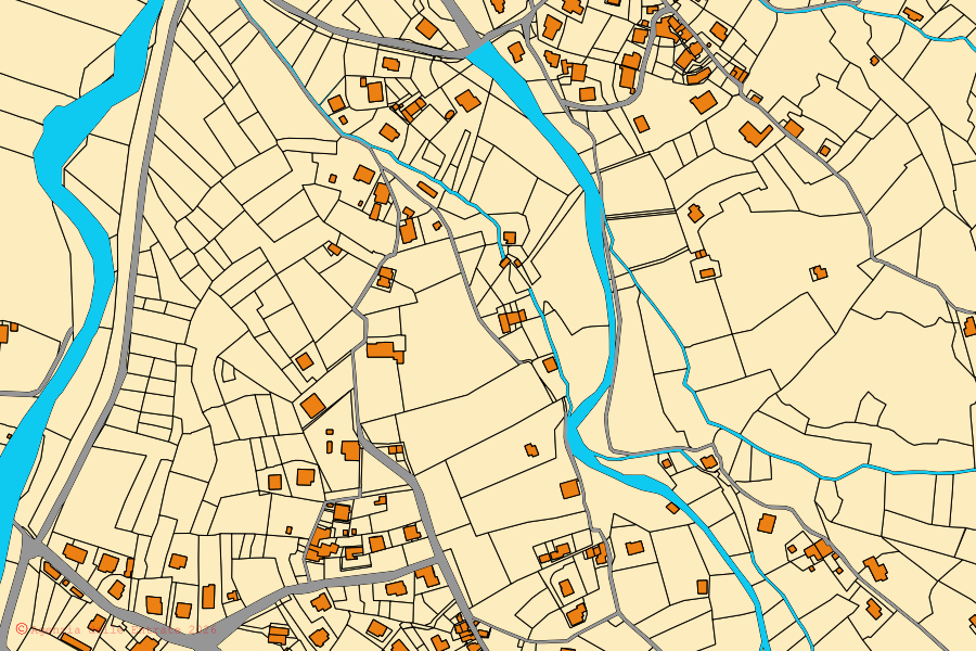 Katasterkarte des Zentrums von Beverino: Parzellen und Gebäude, Kartografie der Agenzia delle Entrate