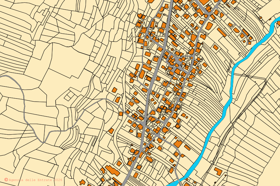 Katasterkarte des Zentrums von Canale d'Agordo: Parzellen und Gebäude, Kartografie der Agenzia delle Entrate
