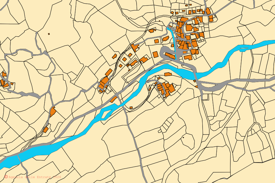 Katasterkarte des Zentrums von Canosio: Parzellen und Gebäude, Kartografie der Agenzia delle Entrate