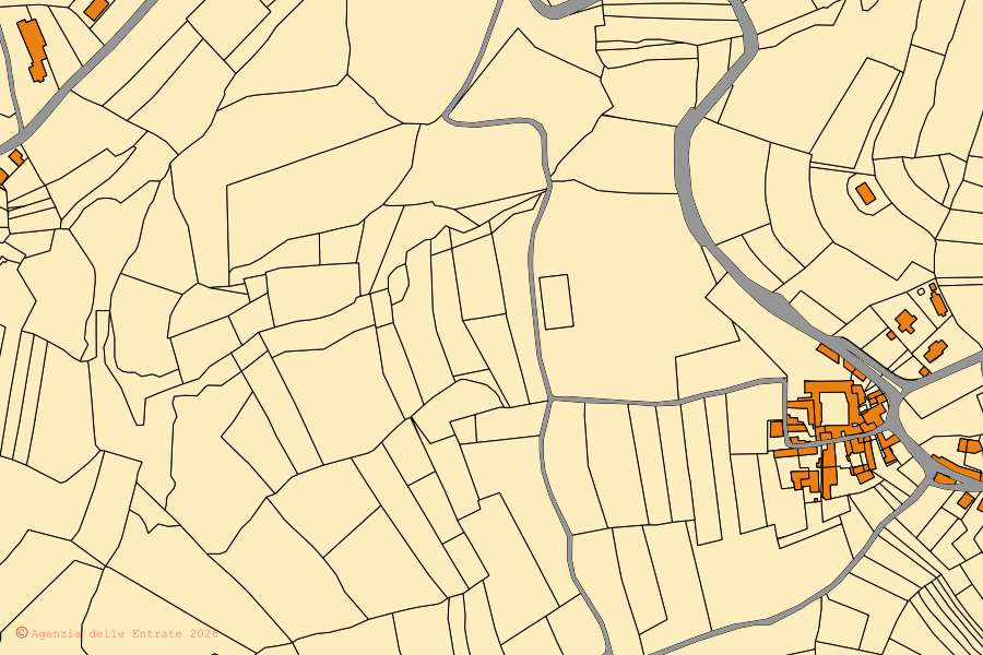 Katasterkarte des Zentrums von Castellania Coppi: Parzellen und Gebäude, Kartografie der Agenzia delle Entrate