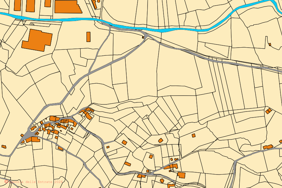 Katasterkarte des Zentrums von Cavaso del Tomba: Parzellen und Gebäude, Kartografie der Agenzia delle Entrate