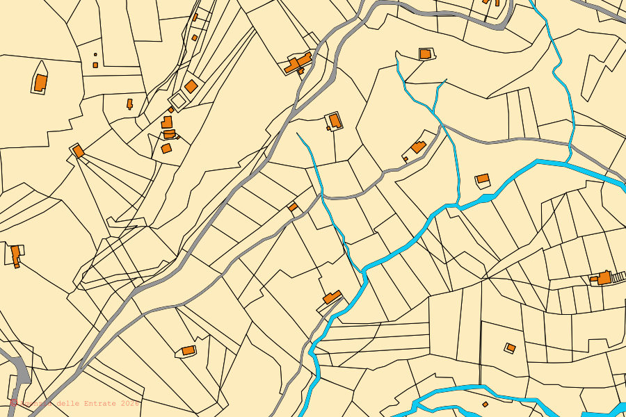 Katasterkarte des Zentrums von Collio: Parzellen und Gebäude, Kartografie der Agenzia delle Entrate