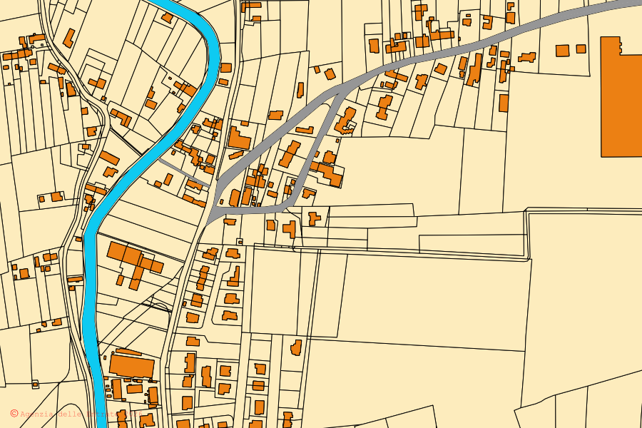 Katasterkarte des Zentrums von Costa di Rovigo: Parzellen und Gebäude, Kartografie der Agenzia delle Entrate