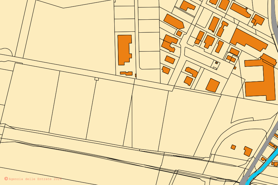 Katasterkarte des Zentrums von Fratta Polesine: Parzellen und Gebäude, Kartografie der Agenzia delle Entrate