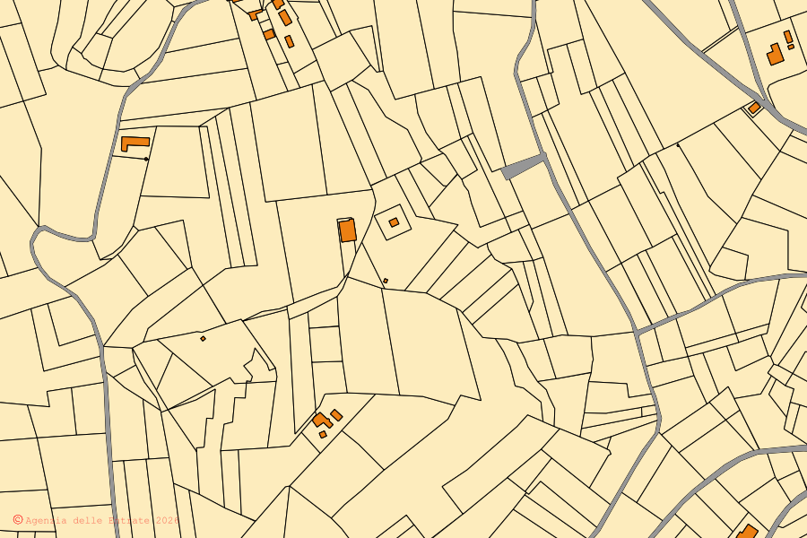 Katasterkarte des Zentrums von Grazzano Badoglio: Parzellen und Gebäude, Kartografie der Agenzia delle Entrate