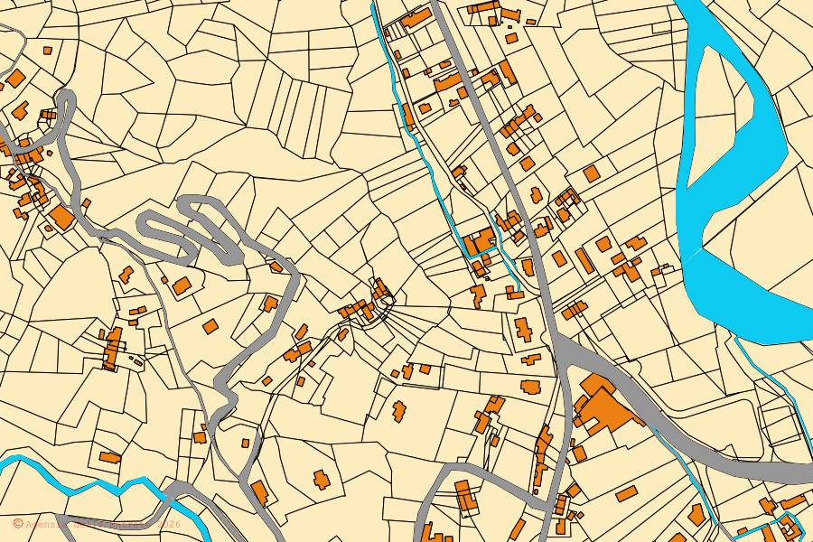 Katasterkarte des Zentrums von Lanzo Torinese: Parzellen und Gebäude, Kartografie der Agenzia delle Entrate