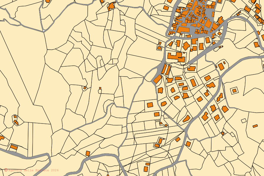 Katasterkarte des Zentrums von Lappano: Parzellen und Gebäude, Kartografie der Agenzia delle Entrate