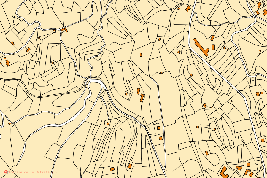 Katasterkarte des Zentrums von Montegrino Valtravaglia: Parzellen und Gebäude, Kartografie der Agenzia delle Entrate