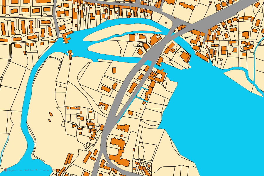 Katasterkarte des Zentrums von Quinto di Treviso: Parzellen und Gebäude, Kartografie der Agenzia delle Entrate