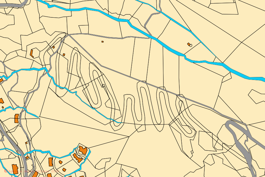 Katasterkarte des Zentrums von Riolunato: Parzellen und Gebäude, Kartografie der Agenzia delle Entrate