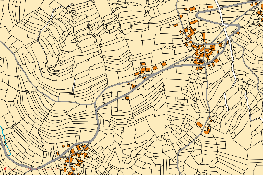 Katasterkarte des Zentrums von Roccaforte Ligure: Parzellen und Gebäude, Kartografie der Agenzia delle Entrate