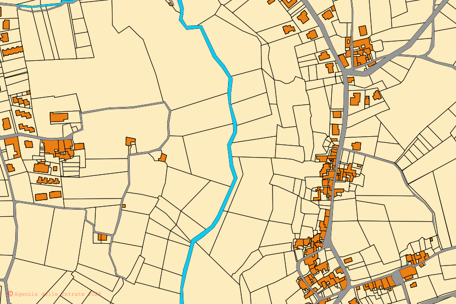 Katasterkarte des Zentrums von Roccamonfina: Parzellen und Gebäude, Kartografie der Agenzia delle Entrate