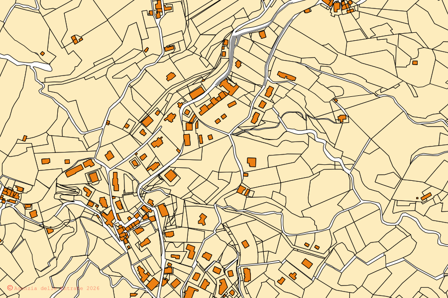 Katasterkarte des Zentrums von Rota d'Imagna: Parzellen und Gebäude, Kartografie der Agenzia delle Entrate