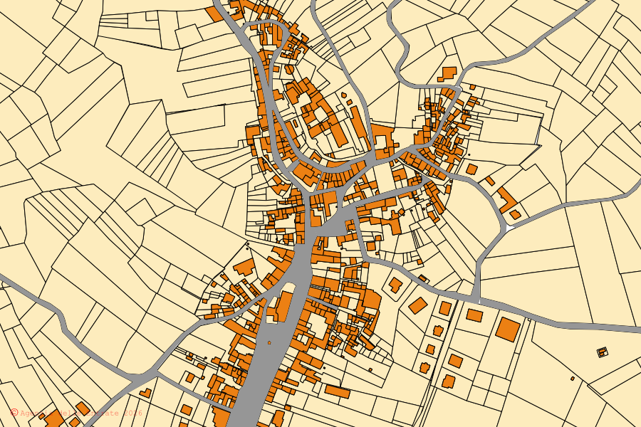 Katasterkarte des Zentrums von Rovescala: Parzellen und Gebäude, Kartografie der Agenzia delle Entrate