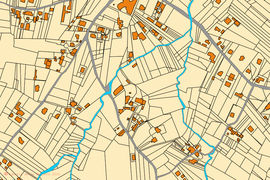 Katasterkarte des Zentrums von San Giorgio a Liri: Parzellen und Gebäude, Kartografie der Agenzia delle Entrate