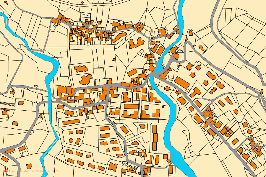 Katasterkarte des Zentrums von San Mango Piemonte: Parzellen und Gebäude, Kartografie der Agenzia delle Entrate