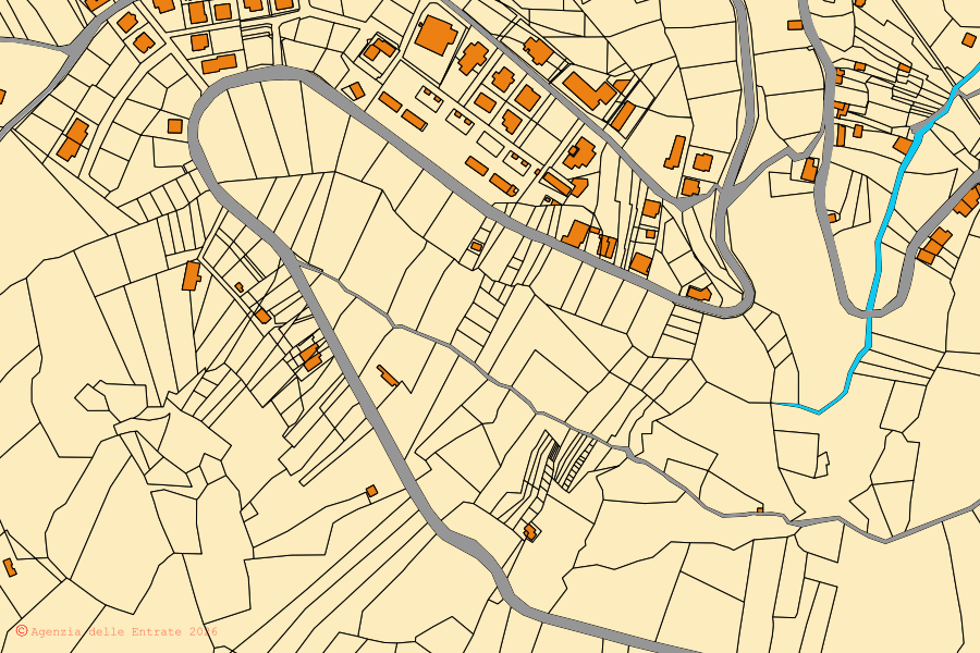 Katasterkarte des Zentrums von San Martino d'Agri: Parzellen und Gebäude, Kartografie der Agenzia delle Entrate