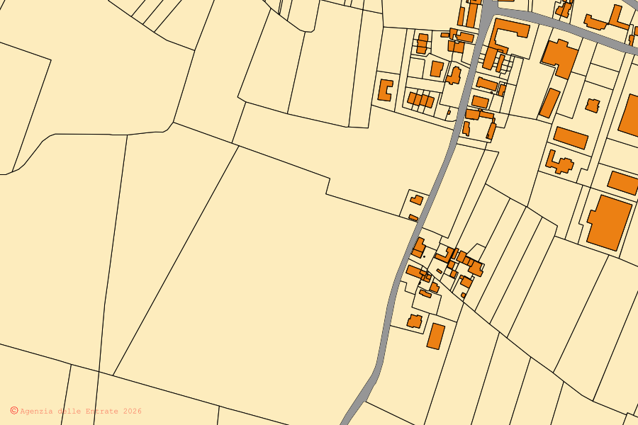 Katasterkarte des Zentrums von San Pietro in Cerro: Parzellen und Gebäude, Kartografie der Agenzia delle Entrate