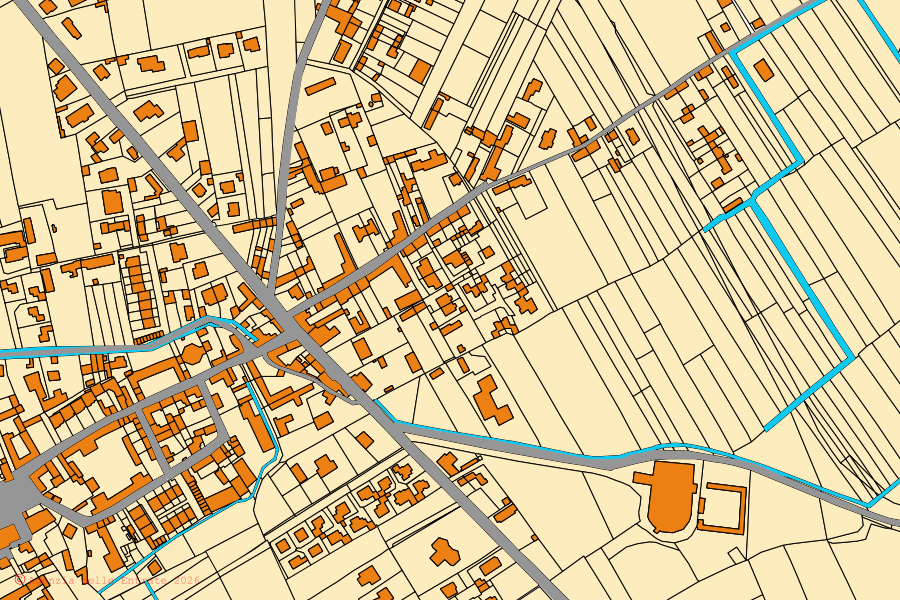 Katasterkarte des Zentrums von Sant'Angelo Lomellina: Parzellen und Gebäude, Kartografie der Agenzia delle Entrate