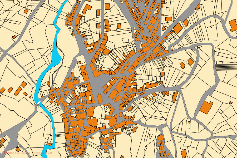 Katasterkarte des Zentrums von Santa Croce del Sannio: Parzellen und Gebäude, Kartografie der Agenzia delle Entrate