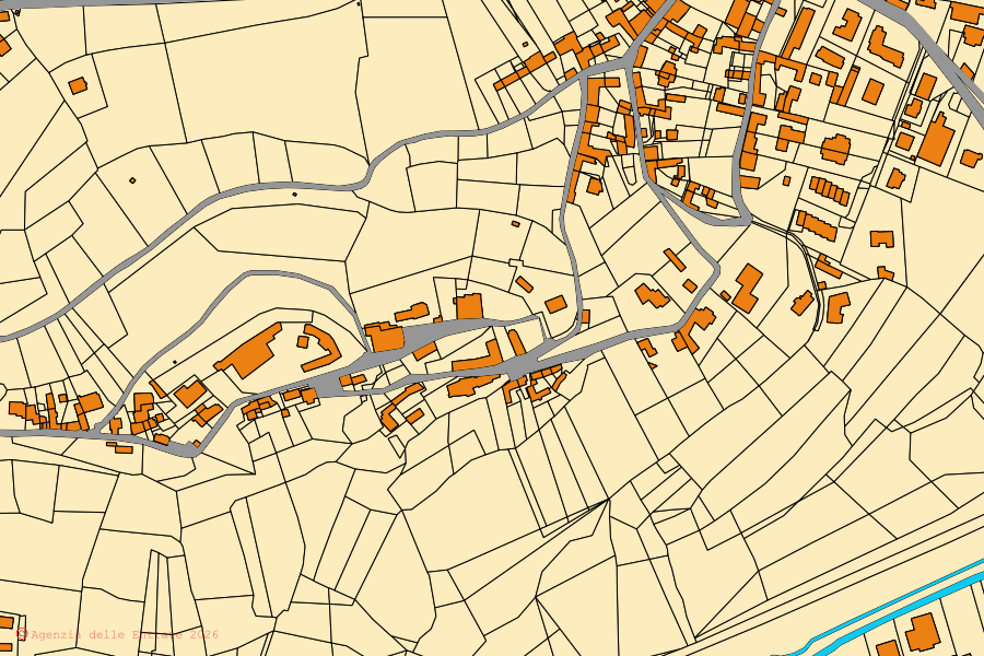 Katasterkarte des Zentrums von Santa Vittoria d'Alba: Parzellen und Gebäude, Kartografie der Agenzia delle Entrate