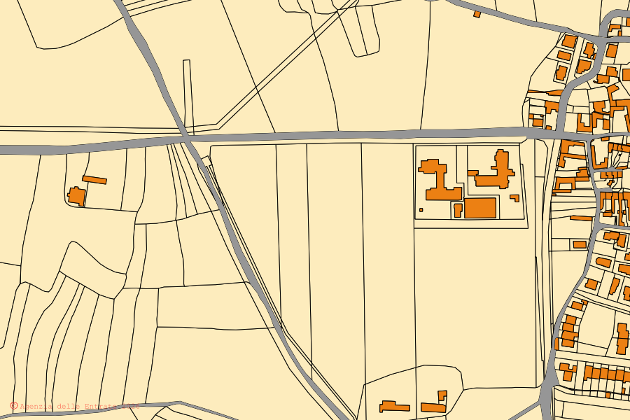 Katasterkarte des Zentrums von Selegas: Parzellen und Gebäude, Kartografie der Agenzia delle Entrate