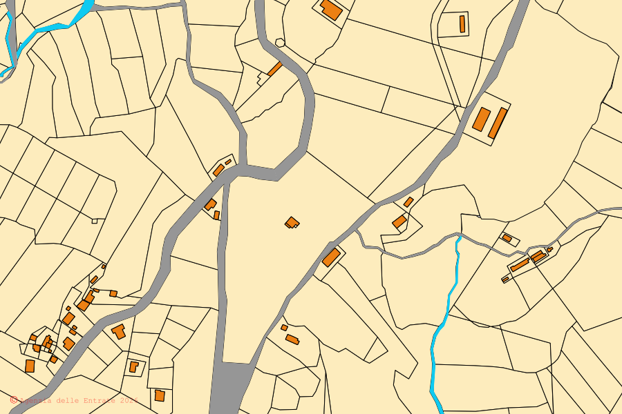 Katasterkarte des Zentrums von Serra d'Aiello: Parzellen und Gebäude, Kartografie der Agenzia delle Entrate