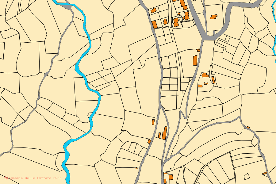 Katasterkarte des Zentrums von Seui: Parzellen und Gebäude, Kartografie der Agenzia delle Entrate