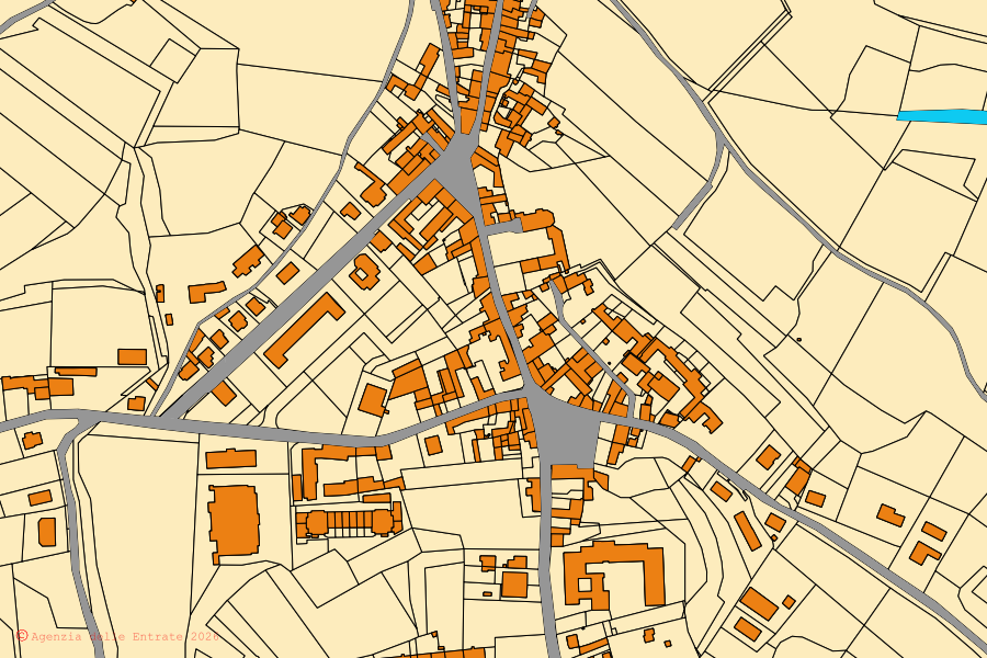 Katasterkarte des Zentrums von Solferino: Parzellen und Gebäude, Kartografie der Agenzia delle Entrate