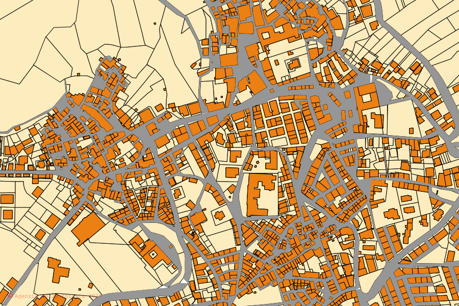 Katasterkarte des Zentrums von Terranova da Sibari: Parzellen und Gebäude, Kartografie der Agenzia delle Entrate