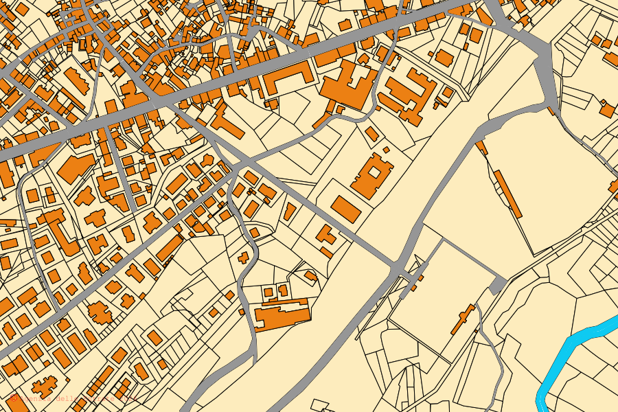 Katasterkarte des Zentrums von Torre de' Passeri: Parzellen und Gebäude, Kartografie der Agenzia delle Entrate