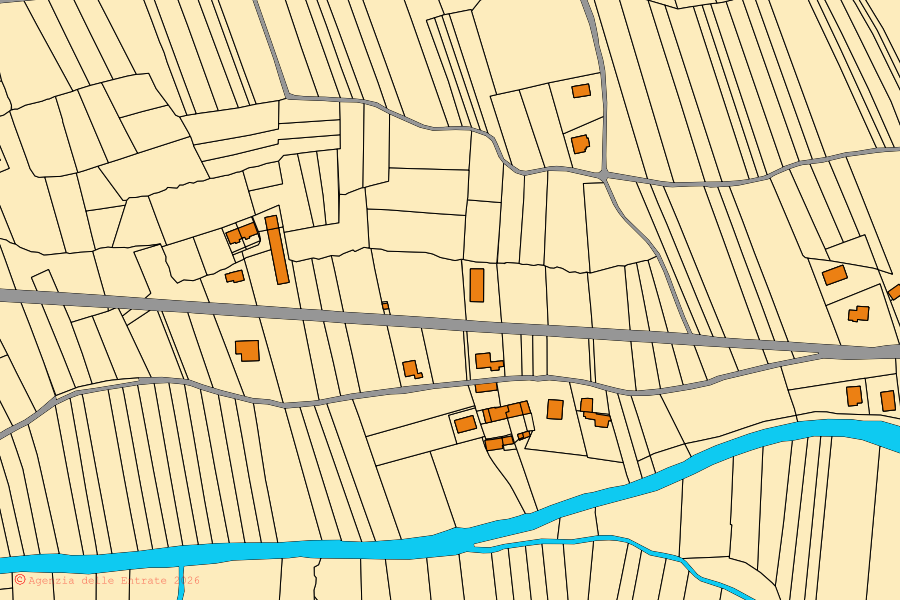 Katasterkarte des Zentrums von Valgrana: Parzellen und Gebäude, Kartografie der Agenzia delle Entrate