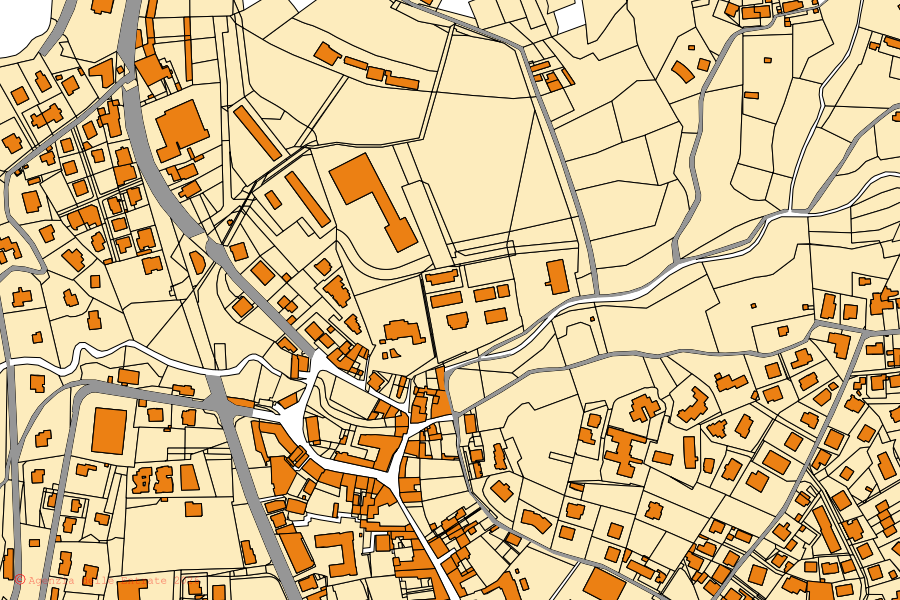 Katasterkarte des Zentrums von Villa d'Almè: Parzellen und Gebäude, Kartografie der Agenzia delle Entrate