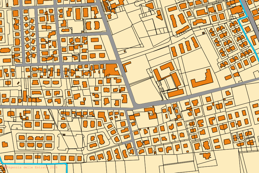 Katasterkarte des Zentrums von Villafranca Padovana: Parzellen und Gebäude, Kartografie der Agenzia delle Entrate