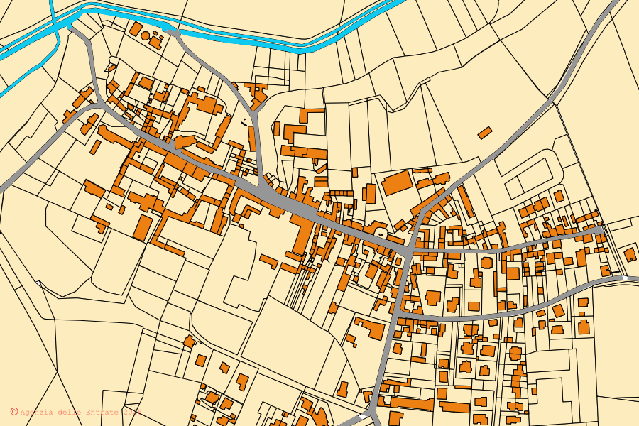 Katasterkarte des Zentrums von Villanova d'Ardenghi: Parzellen und Gebäude, Kartografie der Agenzia delle Entrate