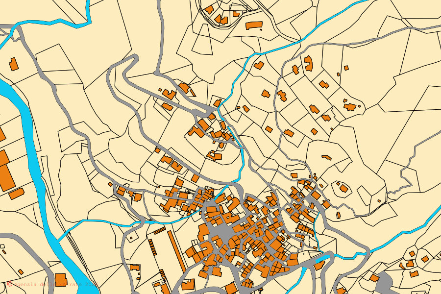 Cadastral map of the centre of Abetone Cutigliano: parcels and buildings, Agenzia delle Entrate cartography
