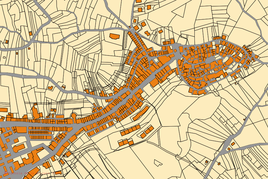 Cadastral map of the centre of Accadia: parcels and buildings, Agenzia delle Entrate cartography