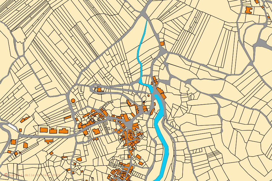 Cadastral map of the centre of Acquafondata: parcels and buildings, Agenzia delle Entrate cartography