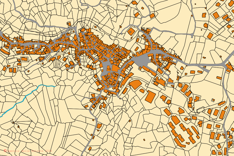 Cadastral map of the centre of Affile: parcels and buildings, Agenzia delle Entrate cartography