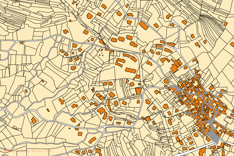 Cadastral map of the centre of Agra: parcels and buildings, Agenzia delle Entrate cartography