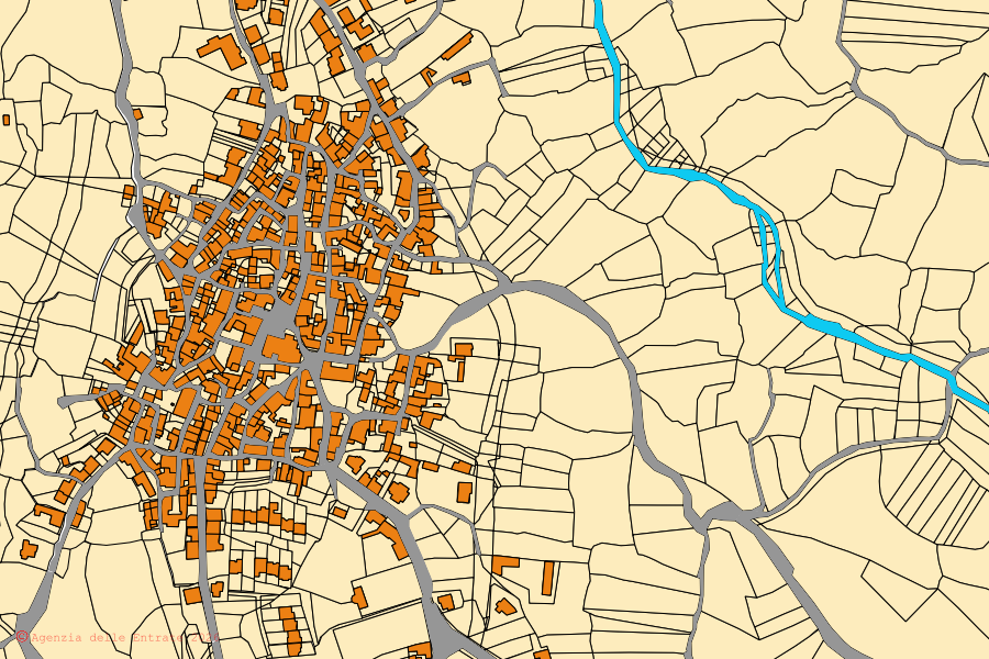 Cadastral map of the centre of Aidomaggiore: parcels and buildings, Agenzia delle Entrate cartography