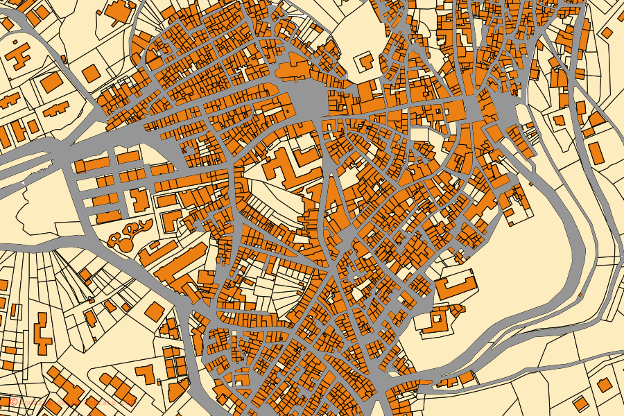 Cadastral map of the centre of Aidone: parcels and buildings, Agenzia delle Entrate cartography
