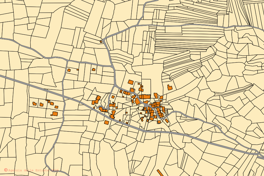 Cadastral map of the centre of Aisone: parcels and buildings, Agenzia delle Entrate cartography